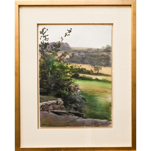 708 - Howard Morgan (1949-2020) - A Welsh valley landscape, watercolour, signed lower left, 37.5 x 36.5 cm