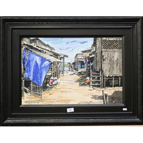 734 - To Minh (b 1937) - 'Poor village III', oil on canvas, signed, 2006, 38 x 58 cm c/w Certificate of au... 