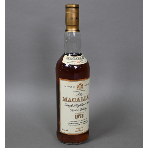 Macallan 18 year old (1973 distilled) single Highland malt whisky, matured in sherry wood and bottled by the Macallan Distillers, Craigellachie, Scotland in 1991