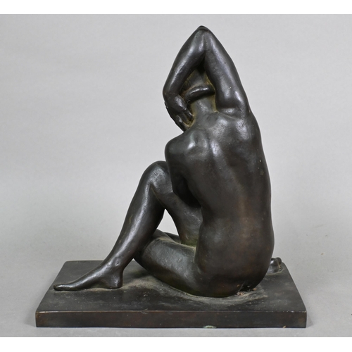 987 - Enrico Ligari (b. 1899), an Art Deco bronze sculpture, seated nude study in balletic pose, signed, 2... 