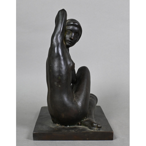 987 - Enrico Ligari (b. 1899), an Art Deco bronze sculpture, seated nude study in balletic pose, signed, 2... 