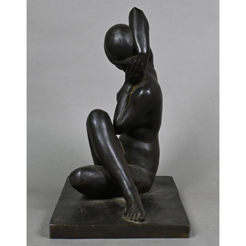 987 - Enrico Ligari (b. 1899), an Art Deco bronze sculpture, seated nude study in balletic pose, signed, 2... 