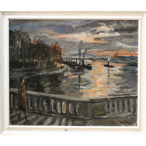 609 - Rene Levrel (1900-1981) - The Seine at Sunset, oil on canvas, signed lower right, 53 x 64 cm