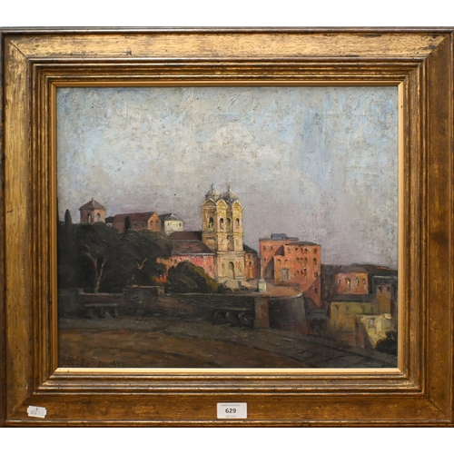 629 - Katharine Kinsella (Marchesa Presbitero) - Italian city view of rooftops, oil on canvas, signed with... 