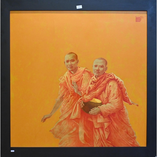 743 - Le Hoang Nguyen - On the Trip, lacquer on wood, signed, 100 x 100 cm c/w copy of Certificate of auth... 