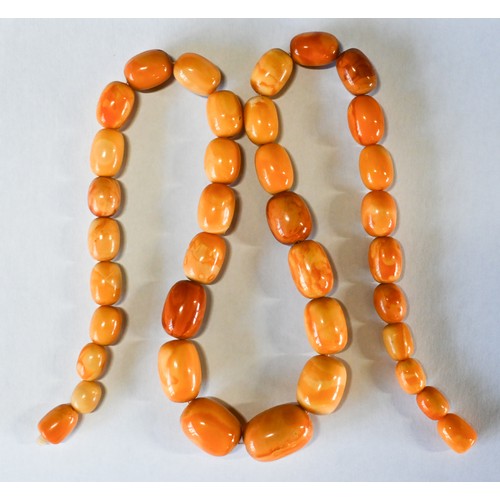 245 - A row of butterscotch amber beads on screw clasp, a/f, approx 30g