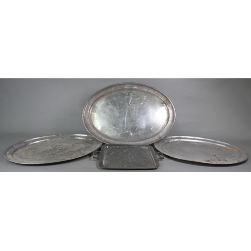 11 - Three large Elkington Plate oval serving platters, to/w a Harrods EPNS two-handled tray (4)