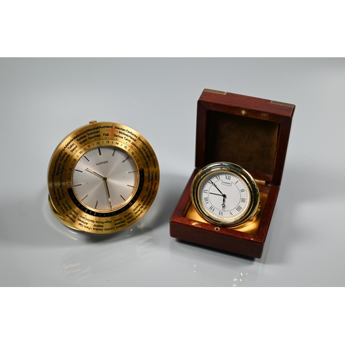 336 - A Swiss Luxor world time travel clock, model 2005, within a leather travel case, c/w warranty card a... 