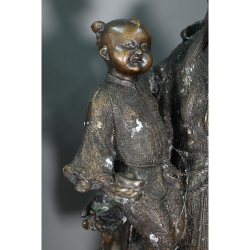 375 - Three large Chinese bronze 'Star Gods' (Sanxing) Fu, the personification of good fortune, depicted i... 