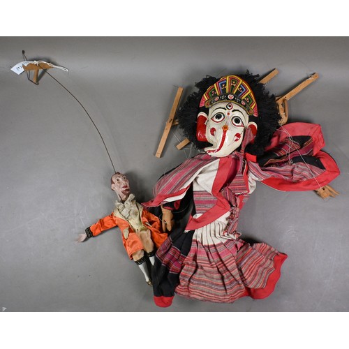 388 - A vintage Nepali Bhaktapur 'Nava Durga Dancers' marionette puppet, double sided with Ganesh on one s... 