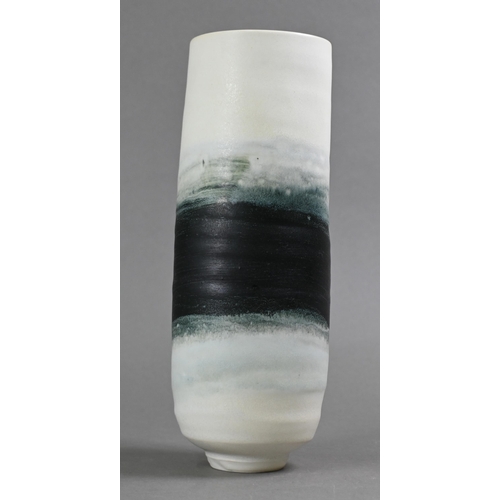 456 - Kyra Cane (fl. 1985 - present); porcelain vase with impressed dimples and dark band to the waist, 23... 