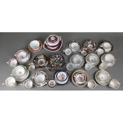 502 - A collection of Georgian and later tea wares including First Period Worcester trio and others includ... 