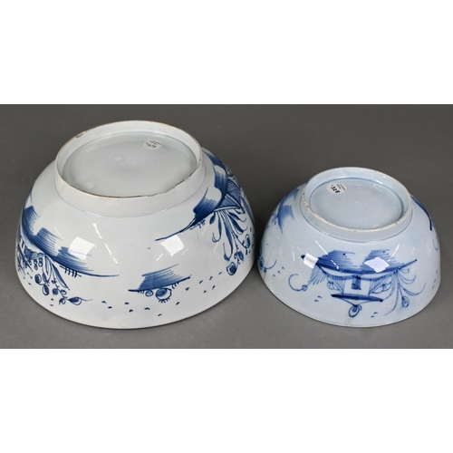 506 - A Georgian pearlware punch bowl with underglaze blue chinoiserie decoration, 24.5 cm diameter, to/w ... 