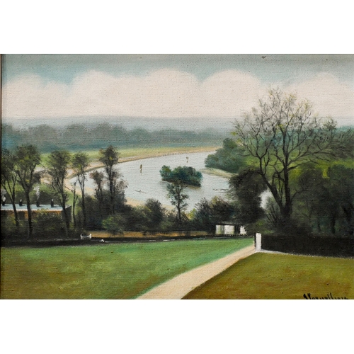 609A - Cornelius - The Thames at Richmond, oil on canvas, indistinctly signed lower right, 24 x 34.5 cm