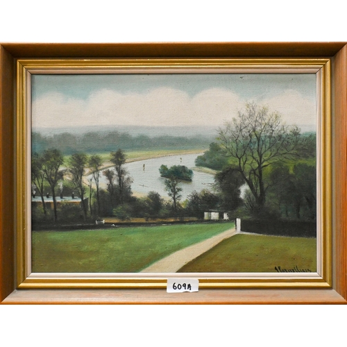 609A - Cornelius - The Thames at Richmond, oil on canvas, indistinctly signed lower right, 24 x 34.5 cm