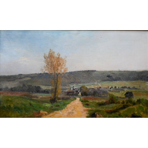 621 - Jean Eugene Julien Massé (1856-1950) - French landscape towards a village, oil on canvas, signed low... 