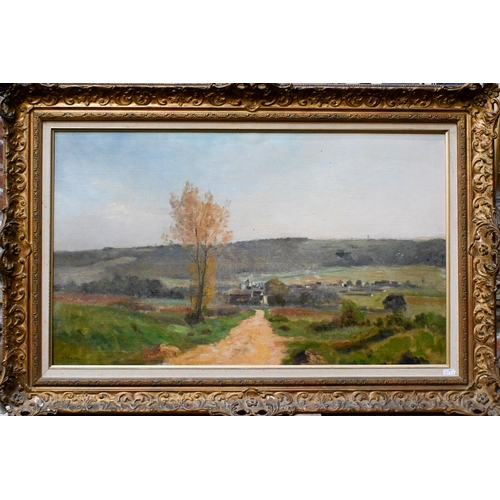 621 - Jean Eugene Julien Massé (1856-1950) - French landscape towards a village, oil on canvas, signed low... 