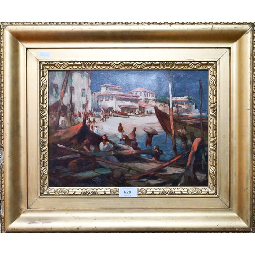 628 - Maurice Randall (1865-1950) - A busy harbour view, Tangiers, oil on board, signed lower left, 24.5 x... 