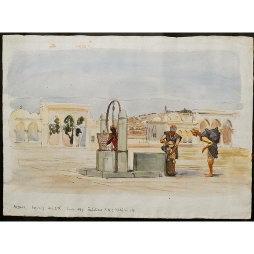 631 - Arthur Baylis Allen (1889-1940) - Middle Eastern fountain sketch with figures, watercolour, inscribe... 