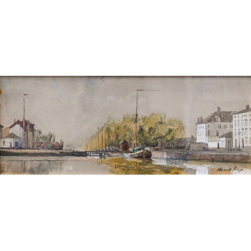 673 - H Heurteloup (c1854-1878) - Two Dutch waterway views, watercolour, signed, 12.5 x 31 cm and 29 x 17.... 