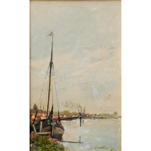 673 - H Heurteloup (c1854-1878) - Two Dutch waterway views, watercolour, signed, 12.5 x 31 cm and 29 x 17.... 