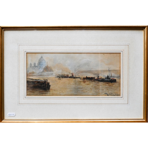 679 - Thomas Bush Hardy (1842-1897) - 'Shipping on the Thames', watercolour, signed lower right, 14 x 30 c... 