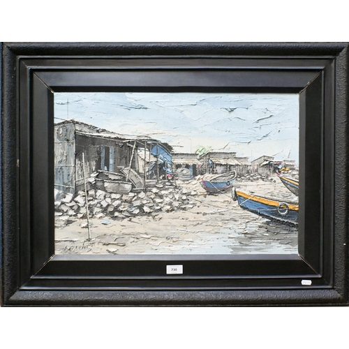 730 - To Minh (b 1937) - 'Fishing village', oil on canvas, signed, 38 x 58 cm c/w copy of Certificate of a... 