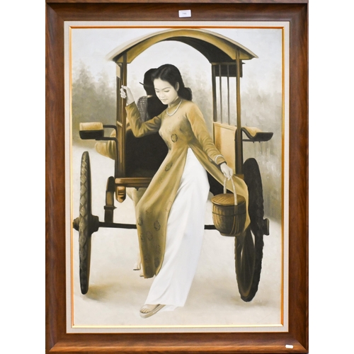 740 - Vietnamese school - Lady in carriage, oil on canvas, 99 x 69 cm a/f