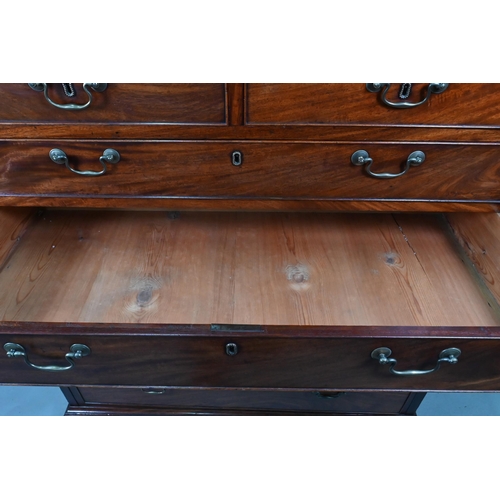 849 - A good Georgian figured mahogany country house chest of two short over five long graduated cock-bead... 