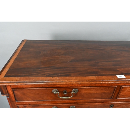 849 - A good Georgian figured mahogany country house chest of two short over five long graduated cock-bead... 