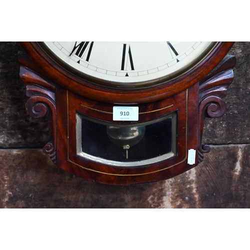 910 - Fullerton, Ipswich, a Georgian brass inlaid mahogany, 8-day drop dial single fusee wall clock, the w... 