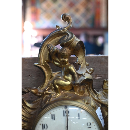 911 - An antique French gilt metal 8-day cartel clock, the 8-day two train movement by Japy Freres, striki... 