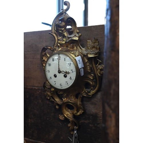 911 - An antique French gilt metal 8-day cartel clock, the 8-day two train movement by Japy Freres, striki... 