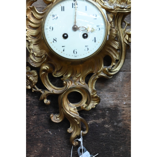 911 - An antique French gilt metal 8-day cartel clock, the 8-day two train movement by Japy Freres, striki... 