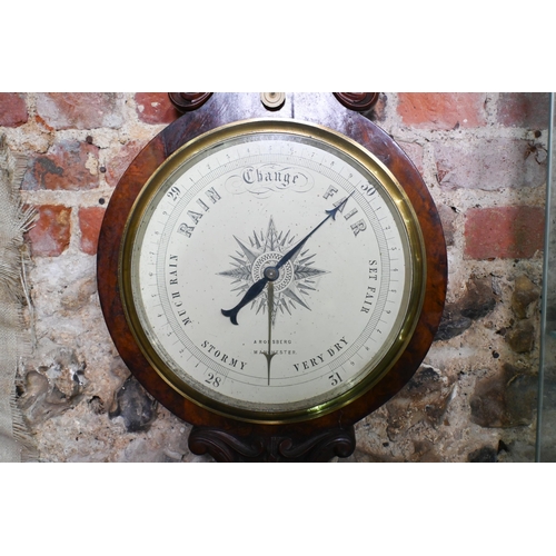 917 - A Ronsberg, Manchester, a large 37 cm dia. white dial barometer, carved walnut, with detachable ther... 