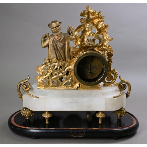 919 - A late 19th century ormolu and alabaster drum mantel clock, the 8-day movement with white enamelled ... 