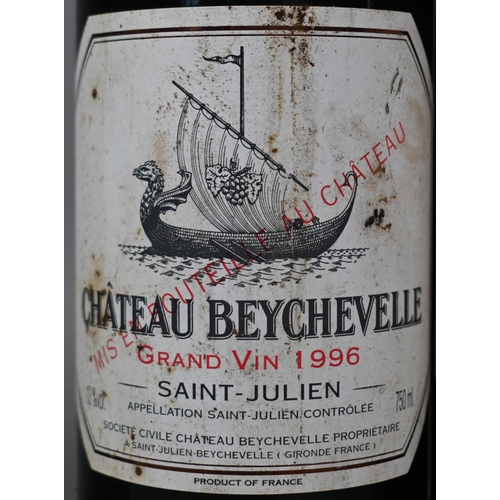 953 - Seven bottles of Chateau Beychevelle Grand Vin 1996 Saint-Julien red wine, removed from cellar rack ... 