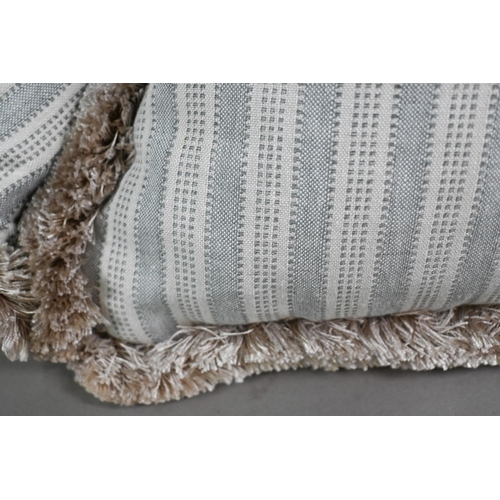 977 - Four feather-filled scatter cushions in pale blue and cream striped linen by Holland & Sherry wi... 