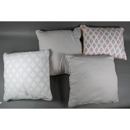 978 - Four feather-filled scatter cushions in differing complimentary pale pink and cream fabric, 45 x 45 ... 