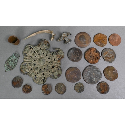 1019 - Various excavated coins and other artefacts including Roman issues, in various conditions