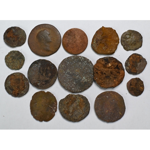 1019 - Various excavated coins and other artefacts including Roman issues, in various conditions