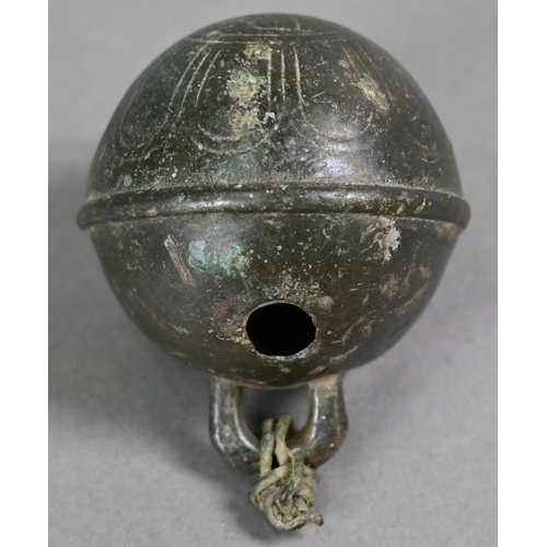 1054 - A Georgian bronze Crotal bell (or rumbler) engraved with RW initials - Robert Wells (Aldbourne, Wilt... 