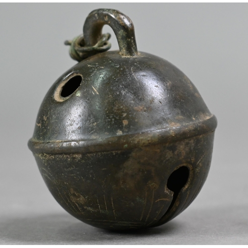 1054 - A Georgian bronze Crotal bell (or rumbler) engraved with RW initials - Robert Wells (Aldbourne, Wilt... 