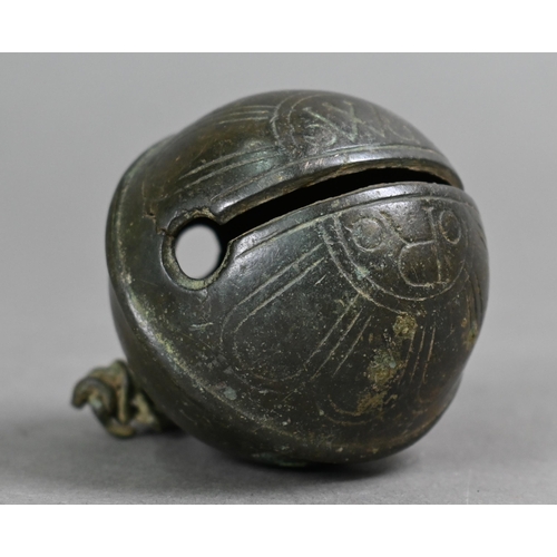 1054 - A Georgian bronze Crotal bell (or rumbler) engraved with RW initials - Robert Wells (Aldbourne, Wilt... 