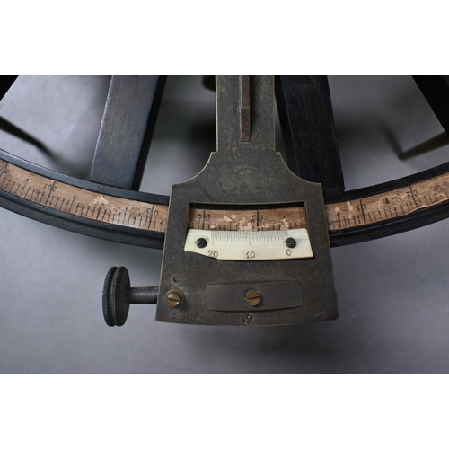 1115 - A 19th century French rosewood sextant with brass mounts, hand-written paper scale and ivory insets,... 