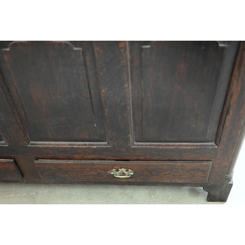 176 - # A Georgian oak mule chest, of traditional panelled construction with hinged top and two drawers, 1... 