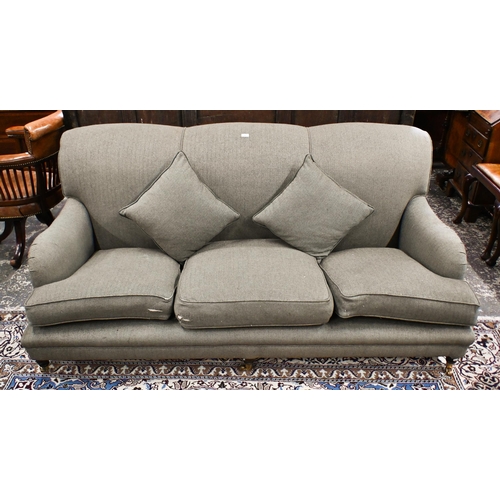 191 - A contemporary Howard style grey wool upholstered sofa, a/f