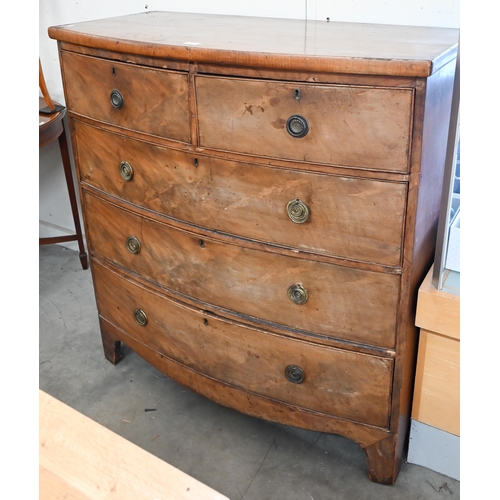 113 - A Victorian mahogany bowfront chest of two short over three long drawers, 104 cm w x 50 cm d x 112 c... 