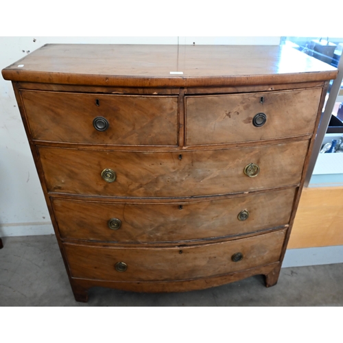 113 - A Victorian mahogany bowfront chest of two short over three long drawers, 104 cm w x 50 cm d x 112 c... 