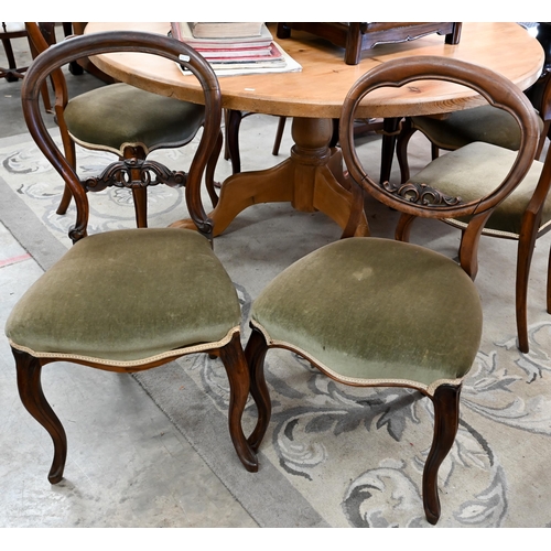 121 - # A harlequin set of Victorian dining chairs with green dralon seats (6)